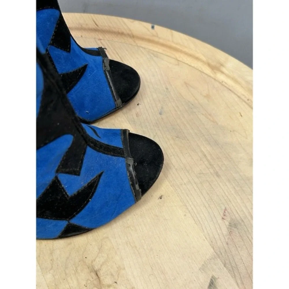 Mimoza Blue Black Geometric Patchwork Peep Toe Stiletto‎ Ankle Boots Mens 7.5